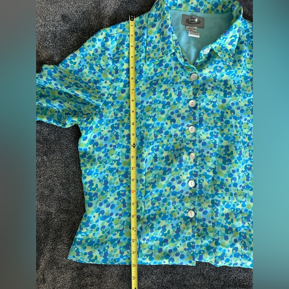 Stonebridge Women's Blue Green Patterned Button Up Blouse, 3/4 Sleeve, Size 12 - Picture 6 of 8